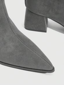 Daringsoles Giày bốt cổ ngắn mũi nhọn, gót chunky, thời trang và đa năng - Xám - Xem 5