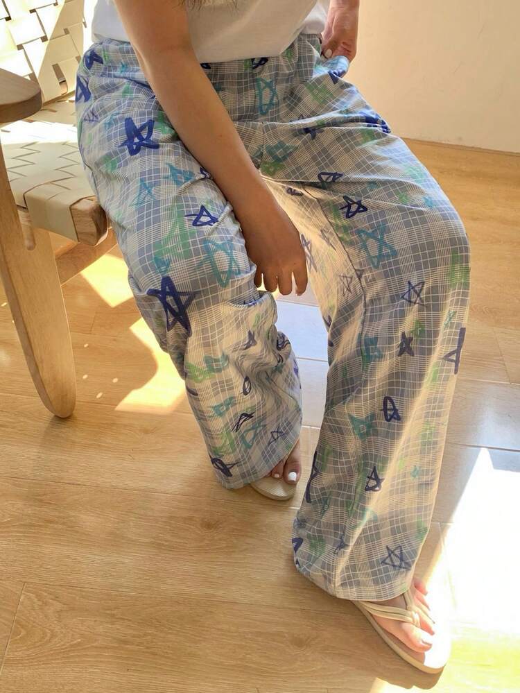Dazy Plus Plus Size Comfortable Casual Plaid & Star Print Pajama Bottoms
