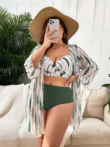 Swim Lushoire Plus Size Underwire Padded 3-Piece Bikini Sets - Multicolor - View 1
