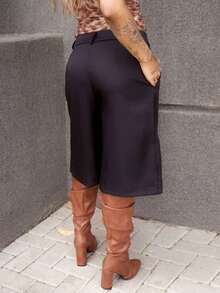 Rayane Ketlyn Spring Simple Commuting Gray Bermuda Women Shorts Suit - Black - View 2