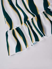 SHEIN ChillGrl 女童不对称波浪条纹印花无袖连衣裙，舒适休闲宽松 A 字拼接荷叶边下摆连衣裙，适合春夏日常休闲穿着 - 彩色 - 查看 4