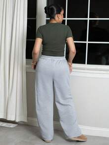 Melissa Matos Women's Summer Streetwear Going Out Casual Sport Basic Essentials French Grey Elastic Waistband Straight Baggy Pants Y2k - Grey - View 2