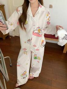DAZY Cute Pony Print Women Pajama Set - White - View 9