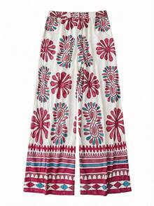 Rusticease Quần ống rộng dáng suông in hoa dành cho nữ, cạp chun, kiểu dáng thường ngày. - Nhiều màu - Xem 2