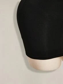 SHEIN ICON Đầm mini ôm sát cơ thể thanh lịch màu trơn khoét eo xoắn dành cho nữ - màu đen - Xem 9