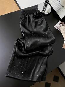 GlowEve Women's Polka Dot Print Drawstring Waist Casual Pants - Black - View 2