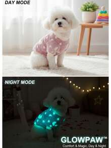 PETSIN 1件宠物粉色星月印花法兰绒夜光加厚保暖圆领卫衣，适合狗狗，秋冬季 - 彩色 - 查看 3