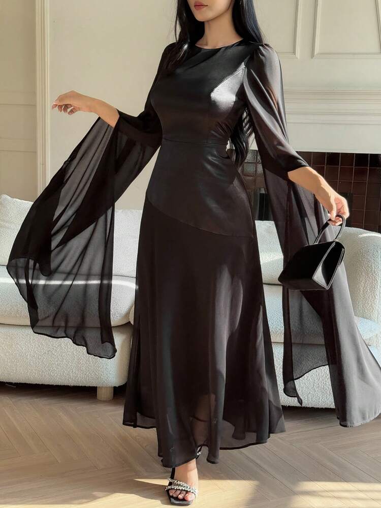 Spring & Summer Elegant Beaded Design Midi Dress, Slim Fit Waist, Suitable For Casual, Wedding, Party, Commute Sundress