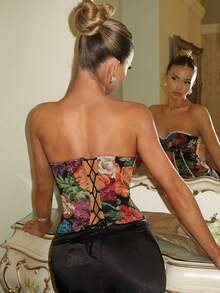 Glamine Charm 性感浪漫提花拼接花卉饰边钢圈抹胸上衣（女款） - 彩色 - 查看 2