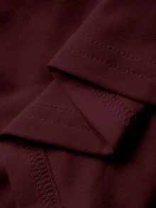 DAZY Women's V-Neck Lace Patchwork Fitted Long Sleeve Tie Design Casual Sexy T-Shirt Y2k - Burgundy - View 4