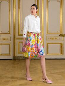 SURIMA Women's Colorful Print, Chiffon Fabric Pleated Effect, Placement Print, Print Skirt - Pink - View 5