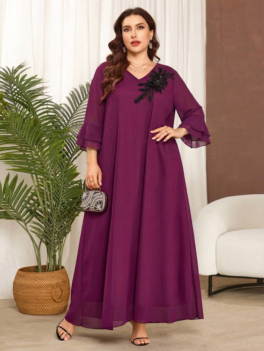 Al Najma Women Arabic Maxi Dress,Summer,Modesty,Traditional,Wedding - Red Violet - View 1