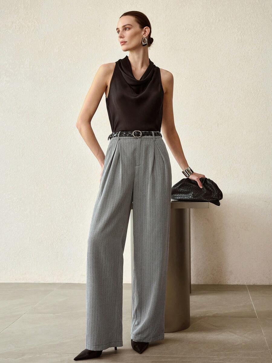 MOTF PREMIUM 女士优雅时尚褶裥裤 - 黑與白 - 查看 2