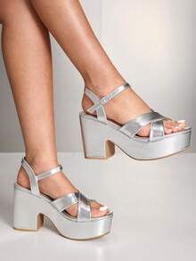 CUCCOO SZL Women's Fashion Wedge Heel Platform Sandals Valentine's Day - Silver - View 4