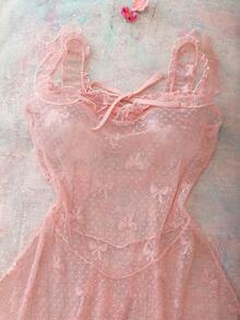 Romantic Countryside Bowknot Mesh Women's Nightgown - Pink - View 3