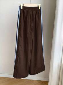 Comfortcana Plus Size Contrast Side Stripe Elastic Waist Loose Casual Sweatpants Brown Pants Pants Summer - Brown - View 2
