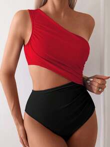 Swim Basics Baju Renang Terusan Tanpa Lengan dengan Potongan Pinggang dan Warna Kontras untuk Wanita, Modis untuk Liburan - MultiWarna - View 4