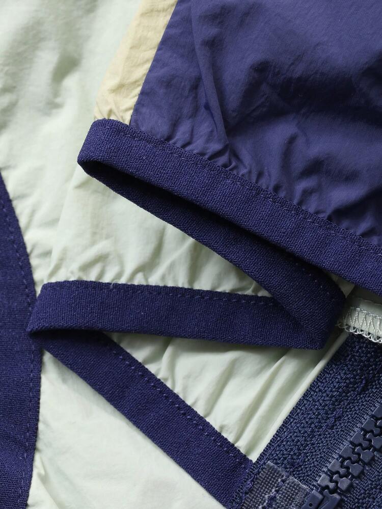 Tween Boy Letter Graphic Contrast Color Zipper Front Casual Hoodie Jacket