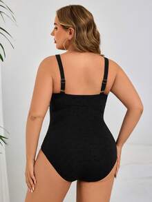 Swim Lushoire Đồ bơi liền thân Monokini màu trơn có thể điều chỉnh cỡ lớn cho nữ mùa hè thường ngày đi biển - màu đen - Xem 2