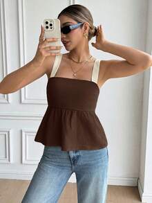 Serisse Tie Backless Ruffle Hem Tank Top,Summer Top - Brown - View 3