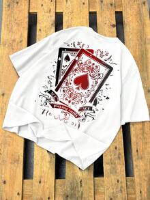 Manfinity LEGND 男士字母扑克牌印花圆领短袖T恤 - 白色 - 查看 4