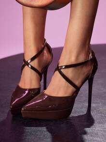 CUCCOO LuxiPop Women's Stiletto Brown Fashion Sexy Versatile Cross Strap Super High Heel Shoes Valentine's Day Wear Party Date Wear New Year's Wear Valentine's Day - Brown - View 1