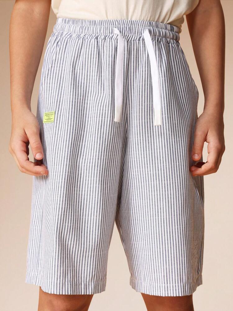 Striped Denim Shorts With Side Pockets