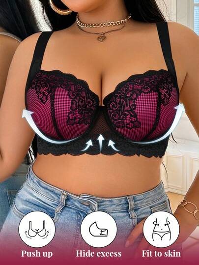 DesireSculpt 1pc Plus Size Lace Comfortable Seamless Supportive Underwire Bra
