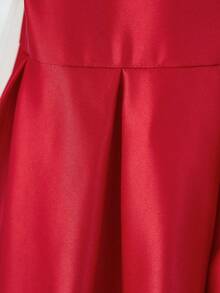 SHEIN Young Girl Fitted Elegant Hollow Out Waist A-Line Dress With Mandarin Collar,Kids - Red - View 4