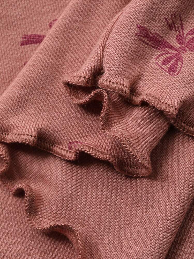 2pcs Knitted Butterfly Print Cardigan Long Sleeve & Pants Pajama Set For Women, Autumn