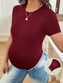 SHEIN Maternity Casual Solid Slim Fit Jumpsuit For Summer - Burgundy - View 6