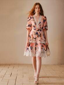 MOTF WOMEN'S FASHION FLORAL PRINT CONTRAST LACE SHORT DRESS - Multicolor - View 6