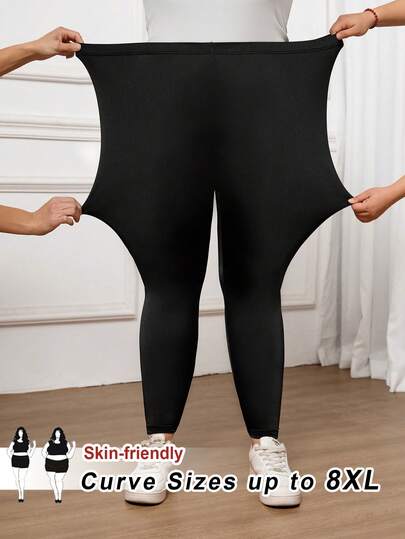 SHEIN CURVE+ Plusstorlekar damleggings i enfärgade, mångsidiga och minimalistiska, lämpliga för arbete/kontor, gym, termoleggings för höst/vinter
