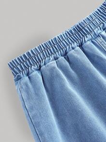 Girlism Teen Girl Pink Ribbon Bow Accent Blue Denim Loose Fit Pants,Kid Girls Spring And Summer Casual Vacation Country Boho Wear, Beach Middle Shorts Outfits For Kid Girls, Western Street Wear For Girl, Spring Break Outfits, Rave Outfits Festival Denim  Pants - Light Wash - View 3