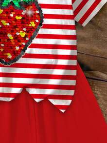 SHEIN 2pcs/Set Young Girl Casual Retro Striped Strawberry Embroidery Short Sleeve T-Shirt And Shorts, Suitable For Outing, Date, Valentine's Day, Sisters Matching, Back To School, Summer Strawberry Shirt Girls Red Striped Shirt Girls Girl Clothes Summer Summer Clothes Red Strawberry Shirt For Girls - Multicolor - View 7