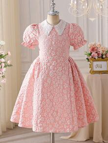 Váy dài vừa phải in hoa cho bé gái tuổi teen, phong cách ngọt ngào, thích hợp cho các buổi đi chơi, tiệc tùng, chụp ảnh và mặc hàng ngày, mùa xuân - Hồng - Xem 3