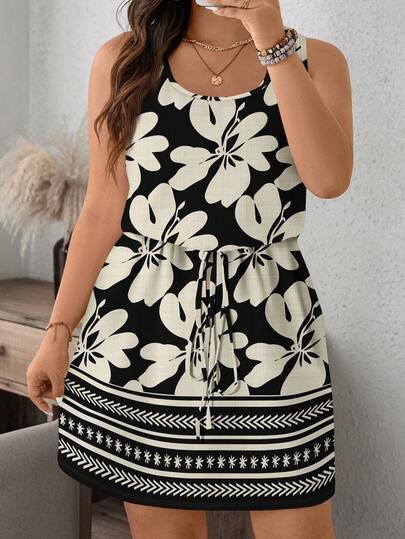 EMERY ROSE Elegant Floral & Print Casual Loose Dress, Suitable For Country Music Festival