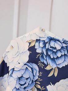 Miaspire Women's Floral Print Round Neck Elegant Long Sleeve Dress - Blue - View 7