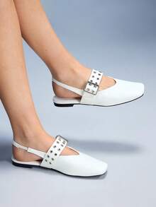 CUCCOO GRLICON Sepatu Flat Slip-On Ujung Persegi untuk Wanita, Cocok untuk Hari Valentine - Krem - View 5