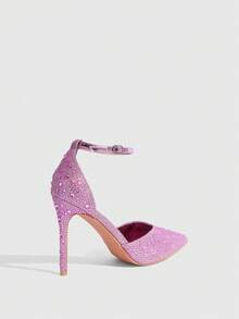 CUCCOO SZL Women's Fashionable Gold Full Rhinestone Ankle Strap Pointed Toe Stiletto High Heel Shoes, Suitable For Dating, Gathering, Holidays, Party Spring Shoes Spring Break Easter For Christmas Spring Shoes - Pink - View 5