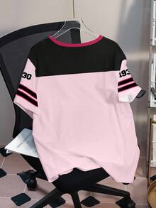 Betty Boop x SHEIN Plus Size Color Block Letter & Cartoon Figure Graphic Round Neck Short Sleeve T-Shirt - White - View 2