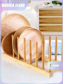 SHEIN 1pc Wooden Dish Storage Rack Daily Leisure Home Storage - log color - View 7