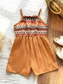 SHEIN Vintaside Kids Young Girl' Retro Style Jumpsuit - Orange - View 2