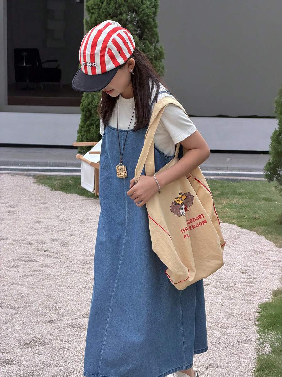 DAZY Girls Denim Pinafore Dress - Blue - View 1