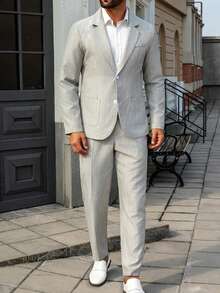 Manfinity Mode Men's Business Commuter Suit Set (Jacket And Pants) - Grey - View 5