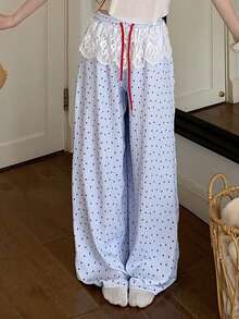 DAZY 心形图案印花蕾丝荷叶边女士睡裤 - 藍色 - 查看 8