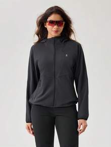 OutZeal Women's Outdoor Sports Hoodie, Black Waterproof Fitness Gym Jacket With Zipper Pockets - Black - View 7