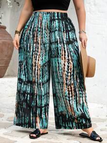 SHEIN CURVE+ Curve 尺码 US22 音乐节、海滨度假、波西米亚风 CURVE PLUS / / 女士条纹弹力腰阔腿宽松休闲裤 夏季/乡村/海滩度假装/海滩装/沙滩服饰 - 彩色 - 查看 8