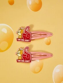 TOM & JERRY X SHEIN A Pair Of Cute Pink Cartoon Pattern Hairpins - Pink - View 1