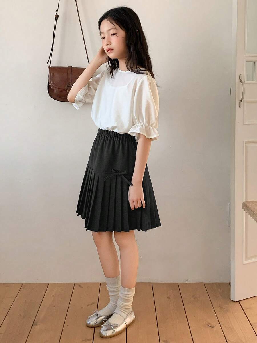 Dazy Kids Tween Girls' Casual Pleated Mini Skirt, Daily Wear & School Style, Summer - Grey - View 1